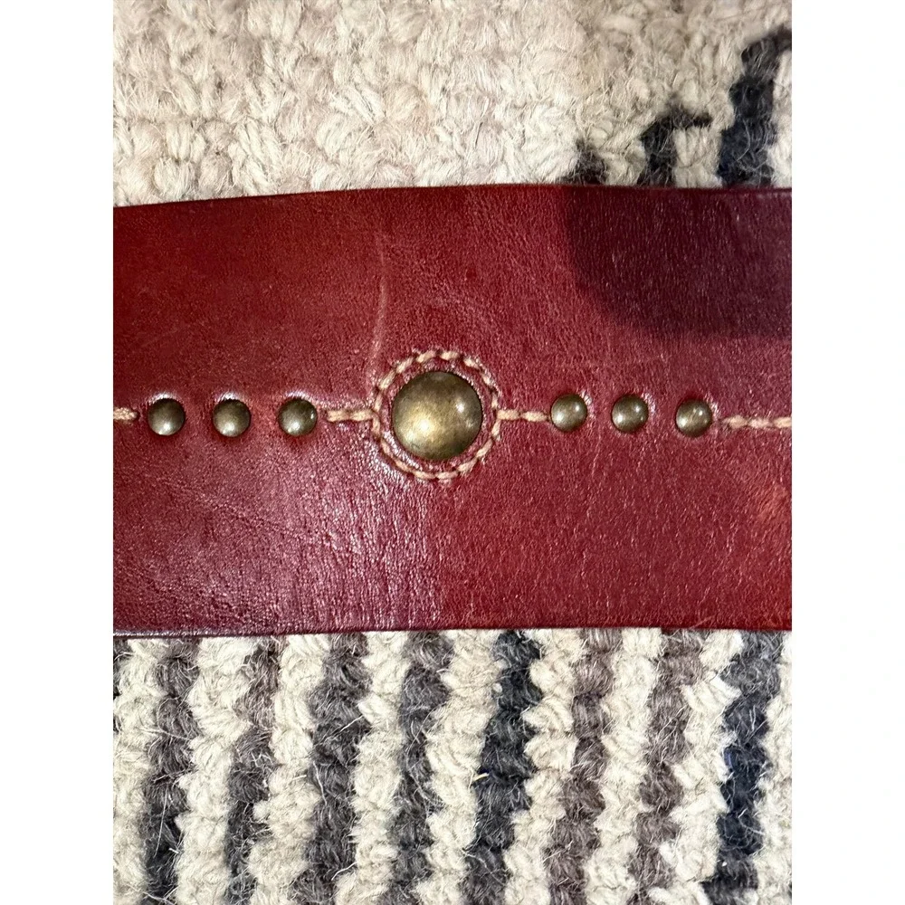 Fossil Wide Leather Belt Brown Studded Brass Horseshoe Ring Buckle Boho Western
